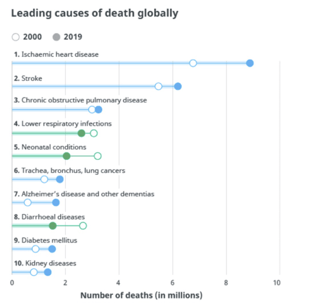 The number of people dying of COVID globally was halfway up this list last year.