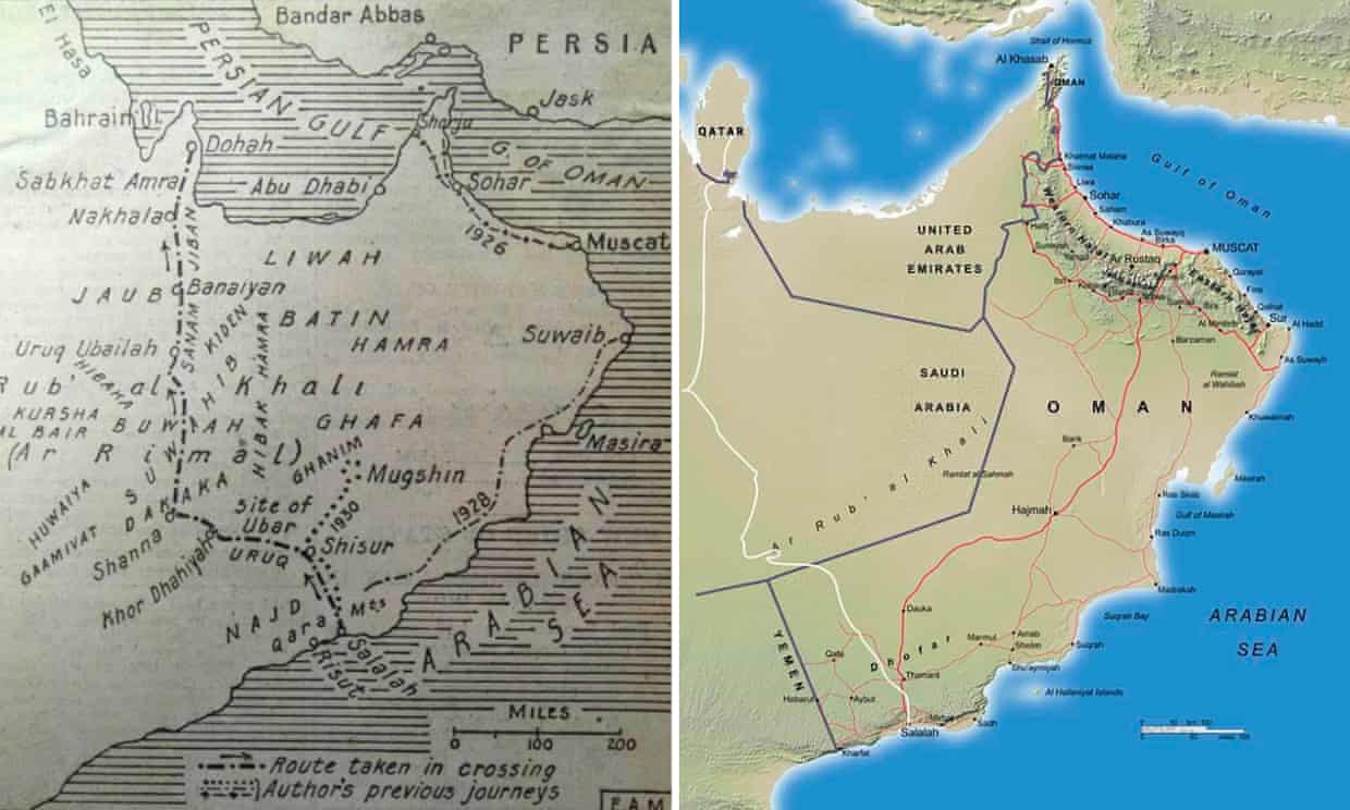 On the left is Thomas’ map. On the right is the journey made by explorer Mark Evans, who replicated Thomas’ journey in 2016